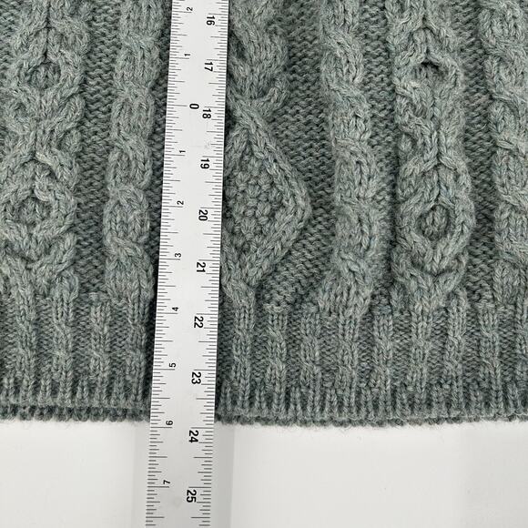 VTG LL Bean Wool Sweater Womens MEDIUM Green 100% Pure Chunky Cable Ireland HOLE - Picture 7 of 16